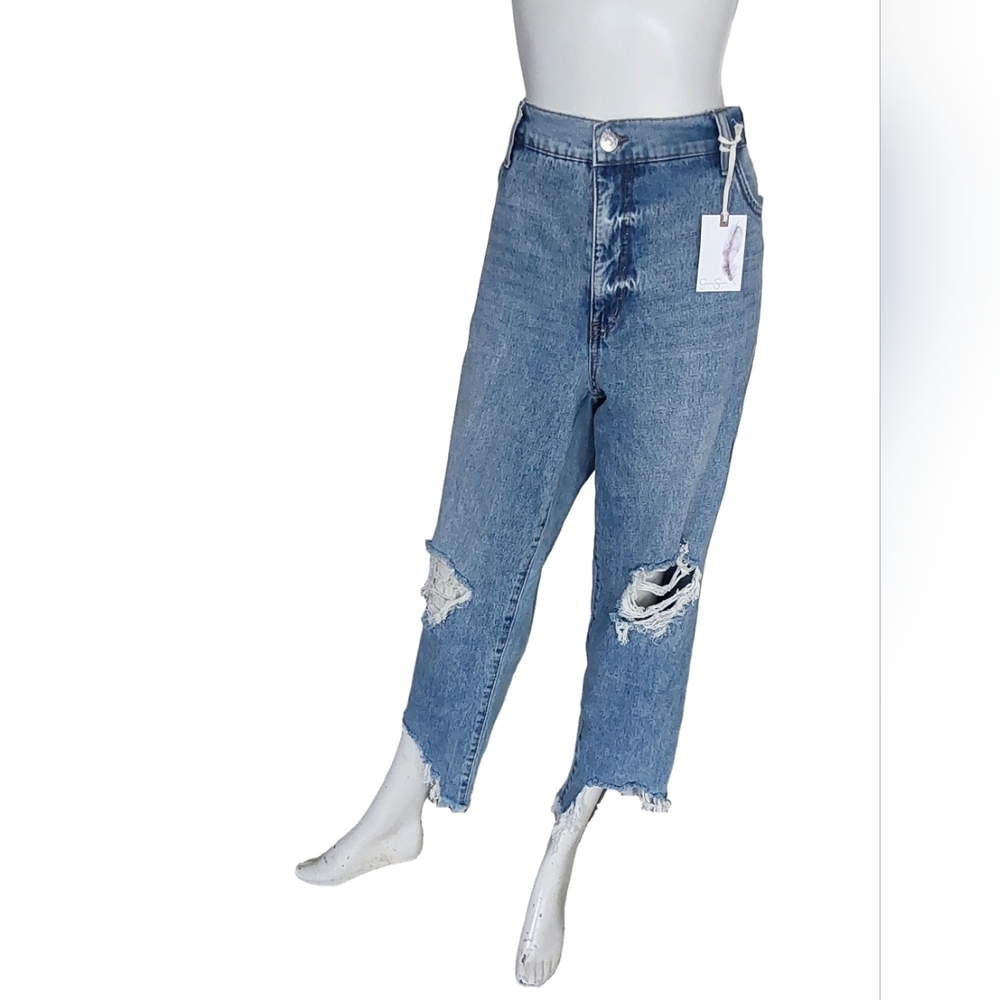 Jessica Simpson Harmony Distressed High Rise Slim Straigh Blue Jeans Size 16w - Picture 1 of 6